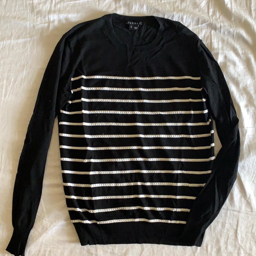 Theory black and white nautical stripped sweater